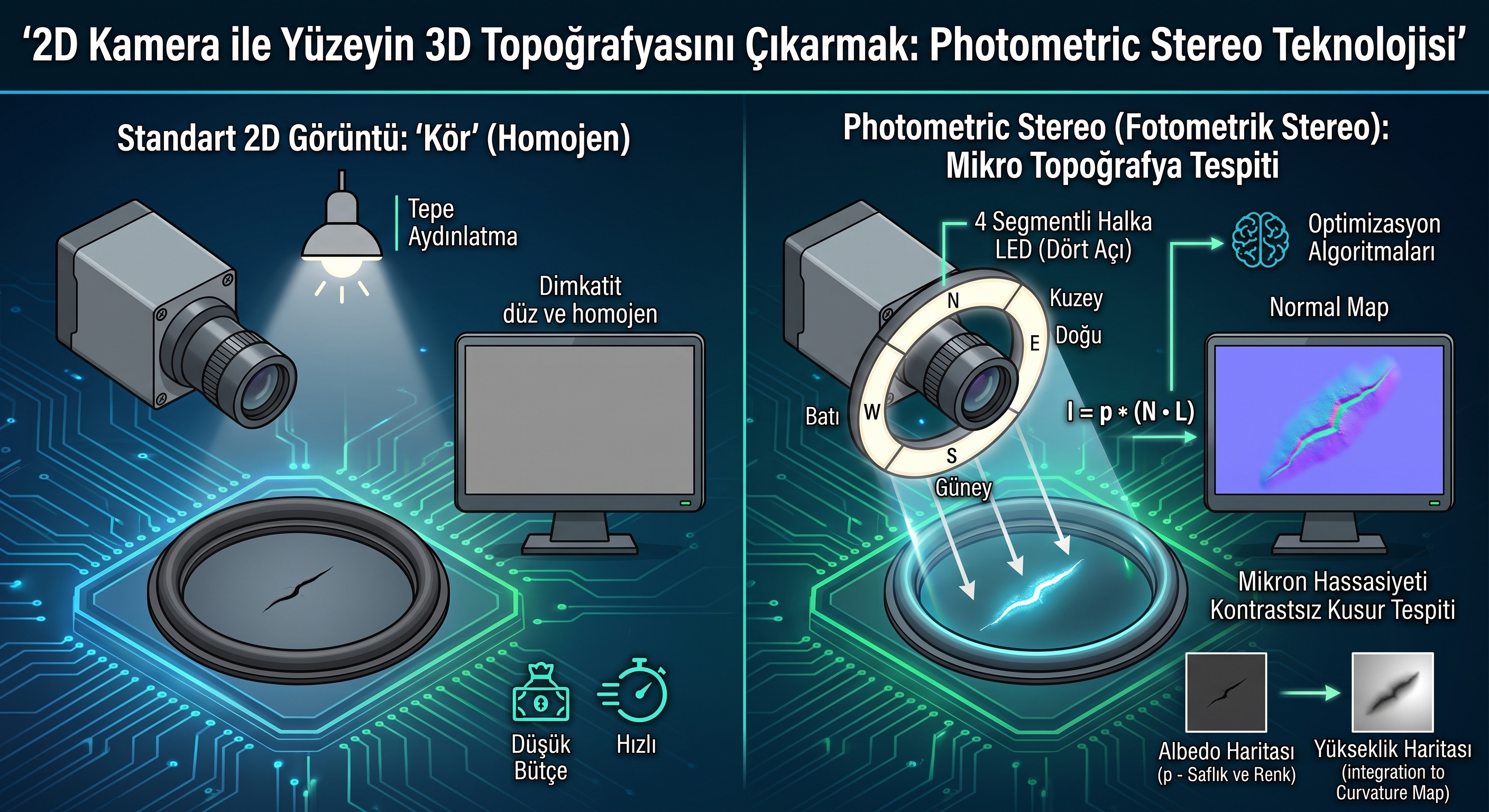 2D Kamera ile Yüzeyin 3D Topoğrafyasını Çıkarmak: Photometric Stereo Teknolojisi